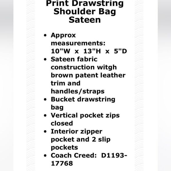 Coach 17768 Optic Marielle Ocelot Leopard Print Drawstring Shoulder Bag Sateen - Picture 6 of 7